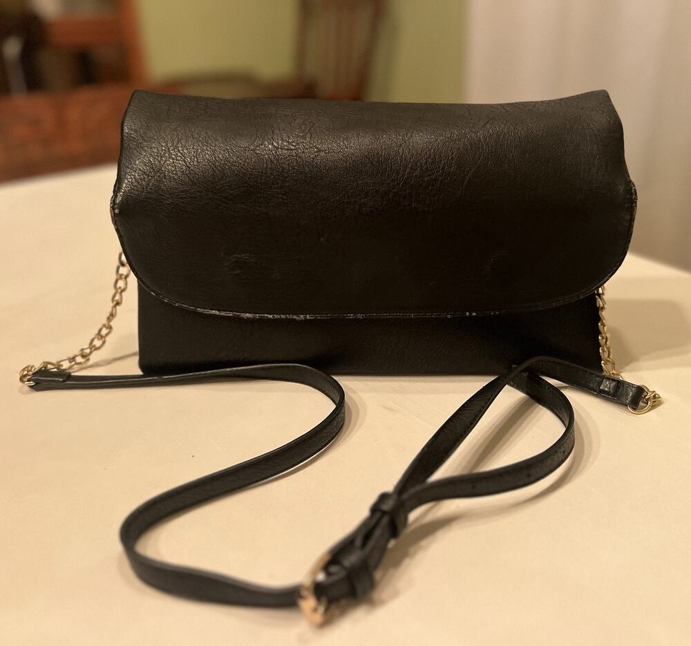 Vintage Madison West Black Envelope Crossbody Purse Gold Chain Y2K Style Clutch